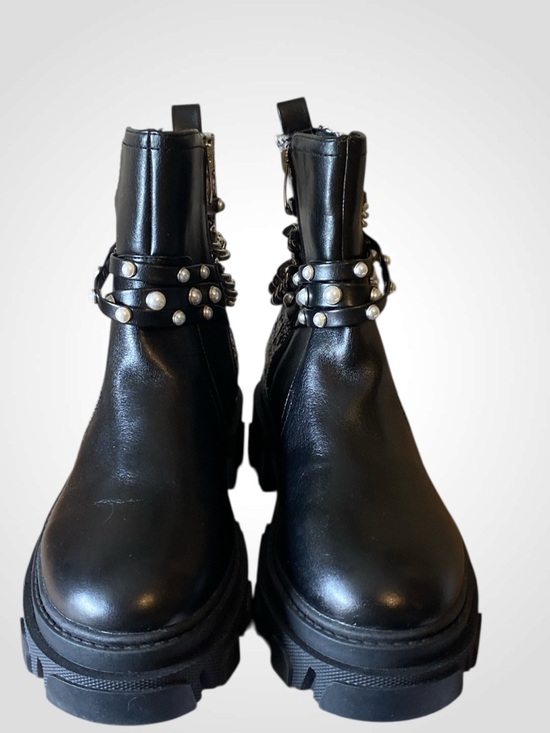 Nine West | Black Chain & Pearl-Embellished Ankle Boot | Punk Rock Boots NWOB - Picture 8 of 13